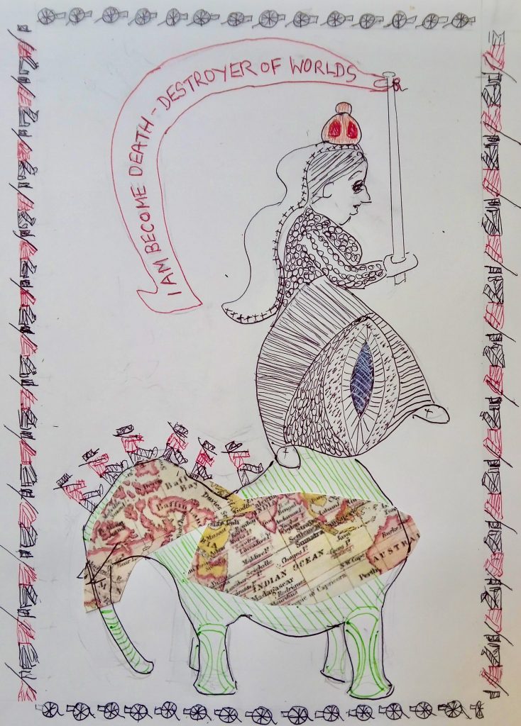 Moments in history, the British Empire
Pen, ink and collage. 18.5 x 26 cms